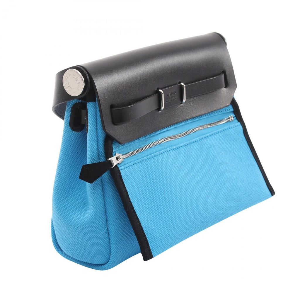 Hermes Shoulder Bag Herbag Zip Mini Blue Riviera Black Canvas Leather — view 2