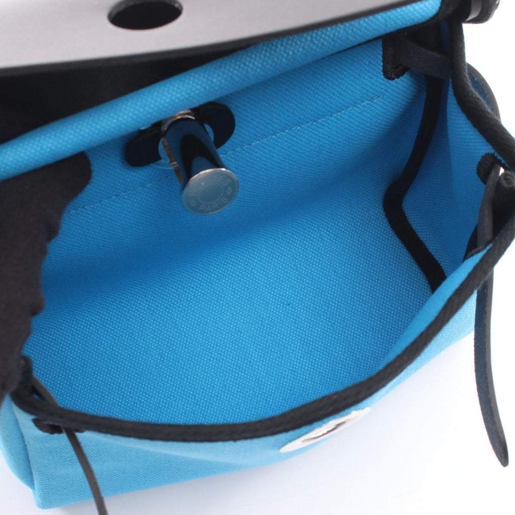 Hermes Shoulder Bag Herbag Zip Mini Blue Riviera Black Canvas Leather — view 3