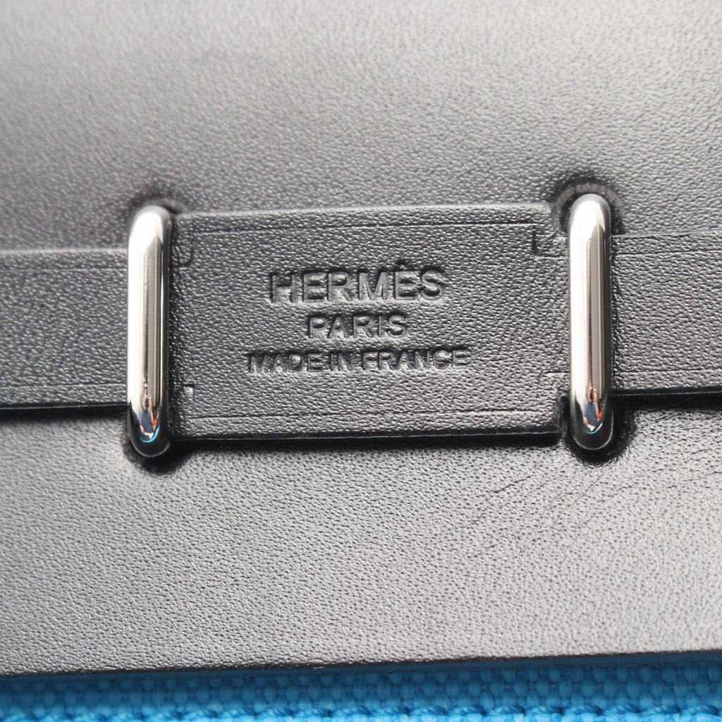 Hermes Shoulder Bag Herbag Zip Mini Blue Riviera Black Canvas Leather — view 4