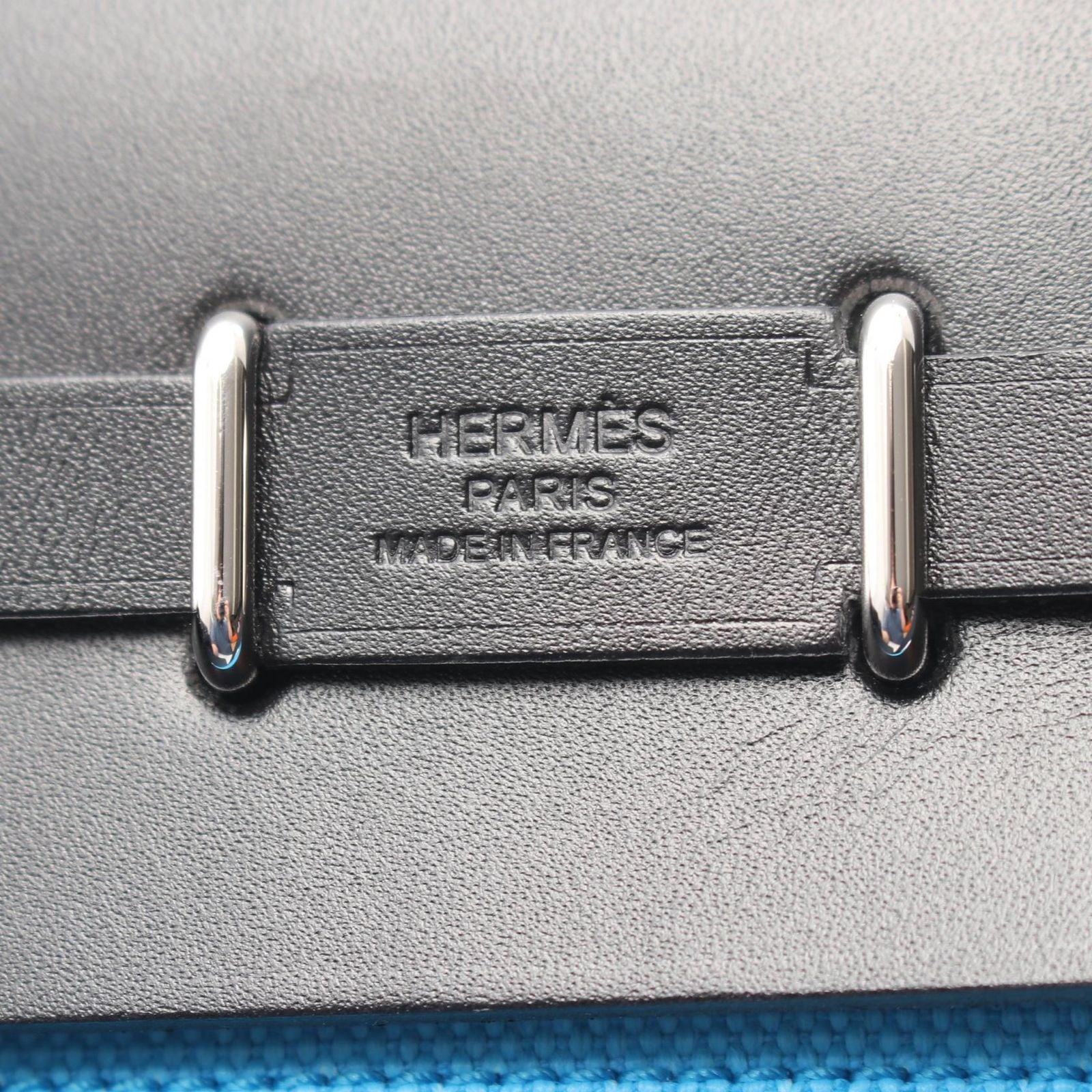 Hermes Shoulder Bag Herbag Zip Mini Blue Riviera Black Canvas Leather — view 4