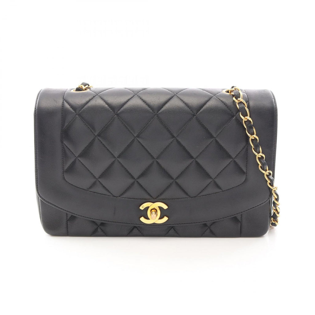 Chanel Shoulder Bag Quilted Diana Flap Black Lambskin Chain