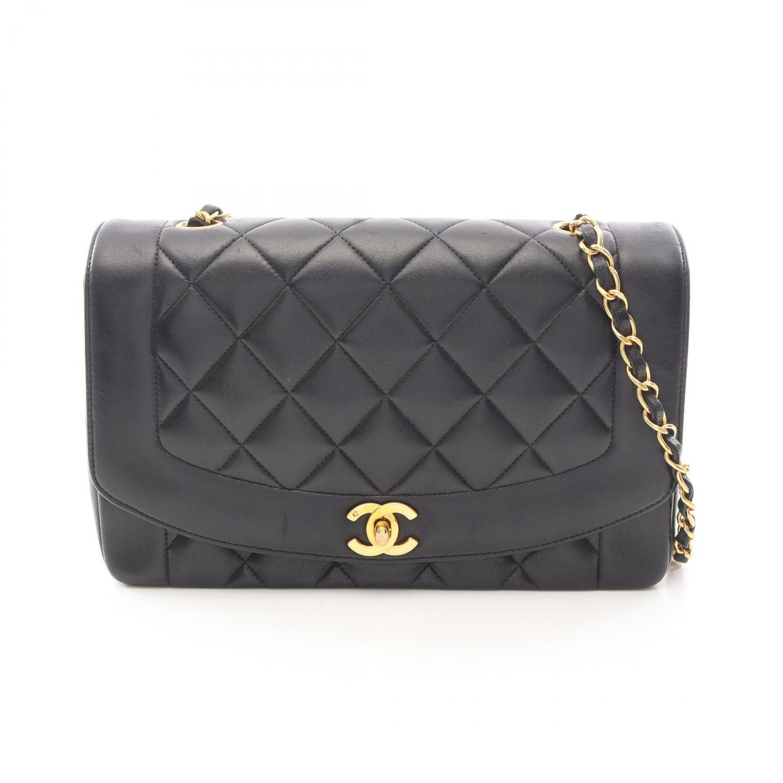 Chanel Shoulder Bag Quilted Diana Flap Black Lambskin Chain