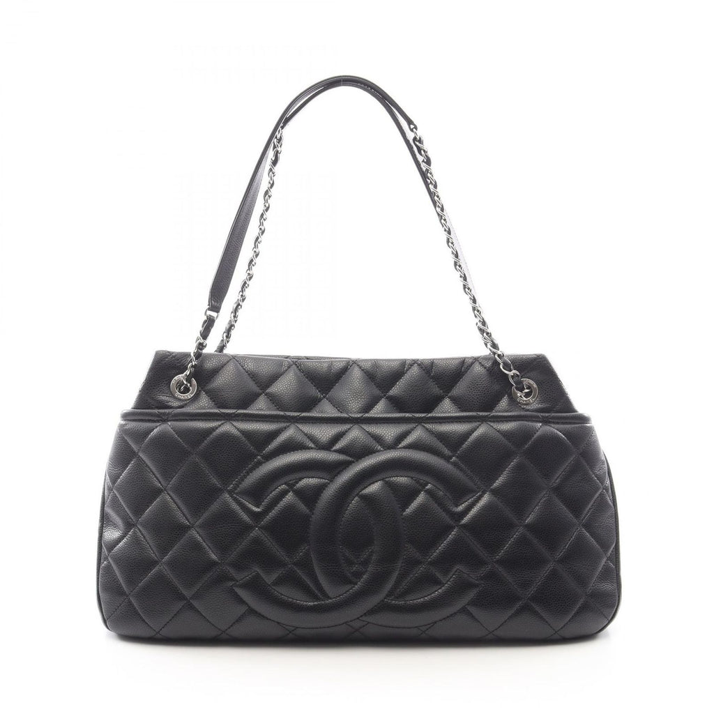 Chanel Tote Quilted Black Caviar Leather CC Logo Chain