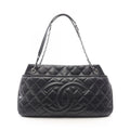 Chanel Tote Quilted Black Caviar Leather CC Logo Chain