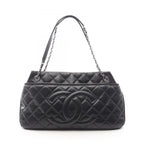 Chanel Tote Quilted Black Caviar Leather CC Logo Chain