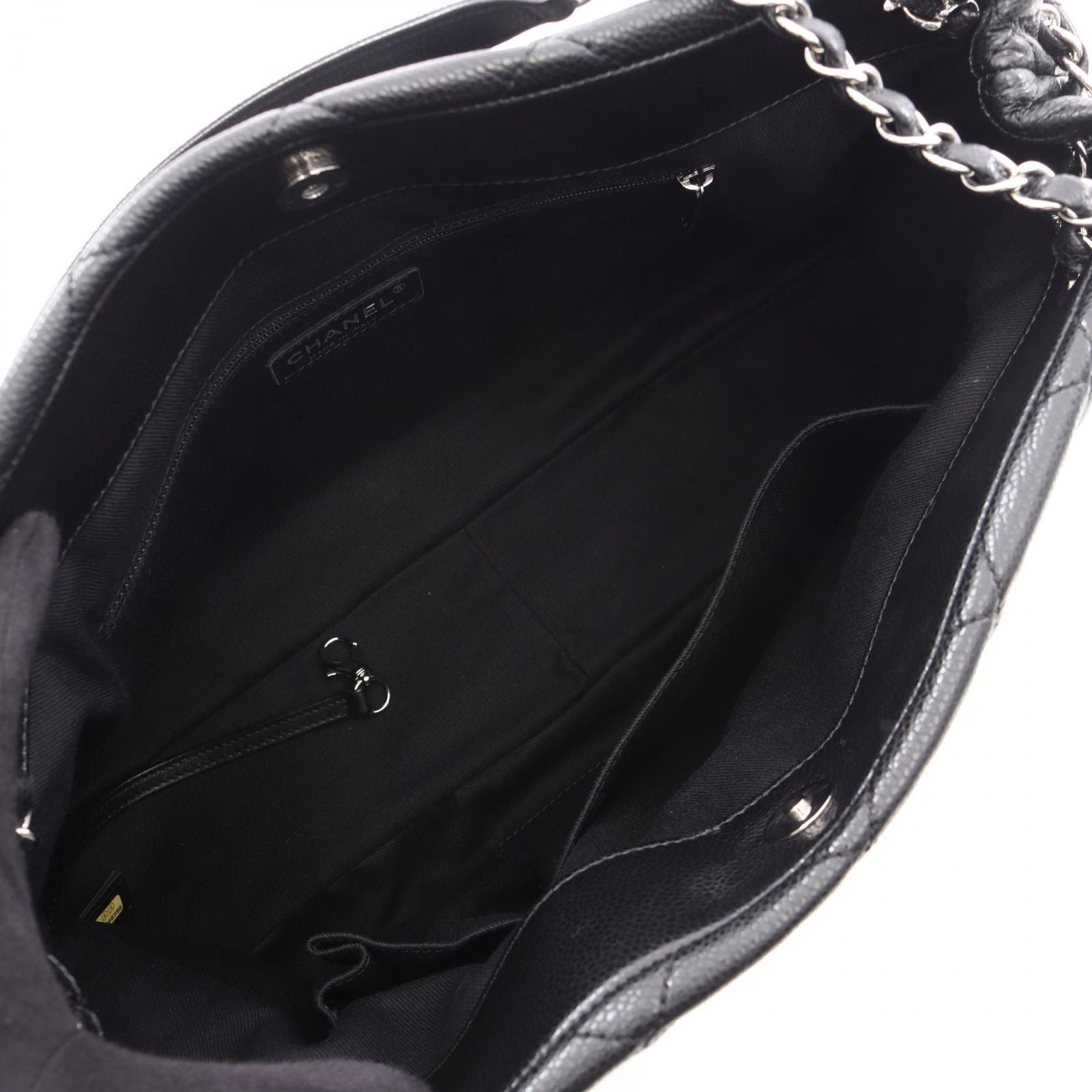 Chanel Tote Quilted Black Caviar Leather CC Logo Chain — view 3