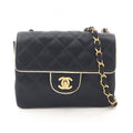 Chanel Shoulder Bag Mini Quilted Black Fabric Leather Mini Chain