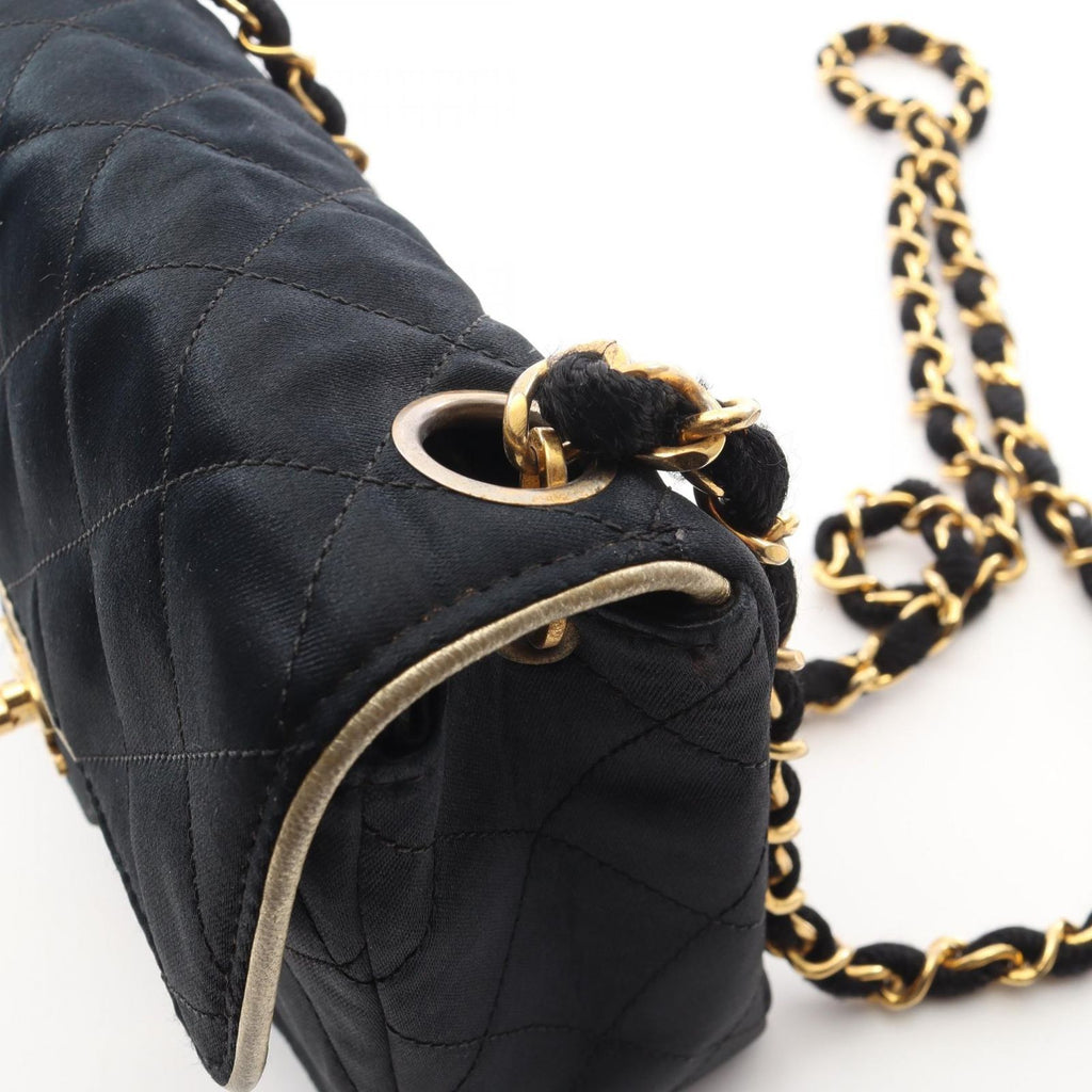 Chanel Shoulder Bag Mini Quilted Black Fabric Leather Mini Chain — view 8