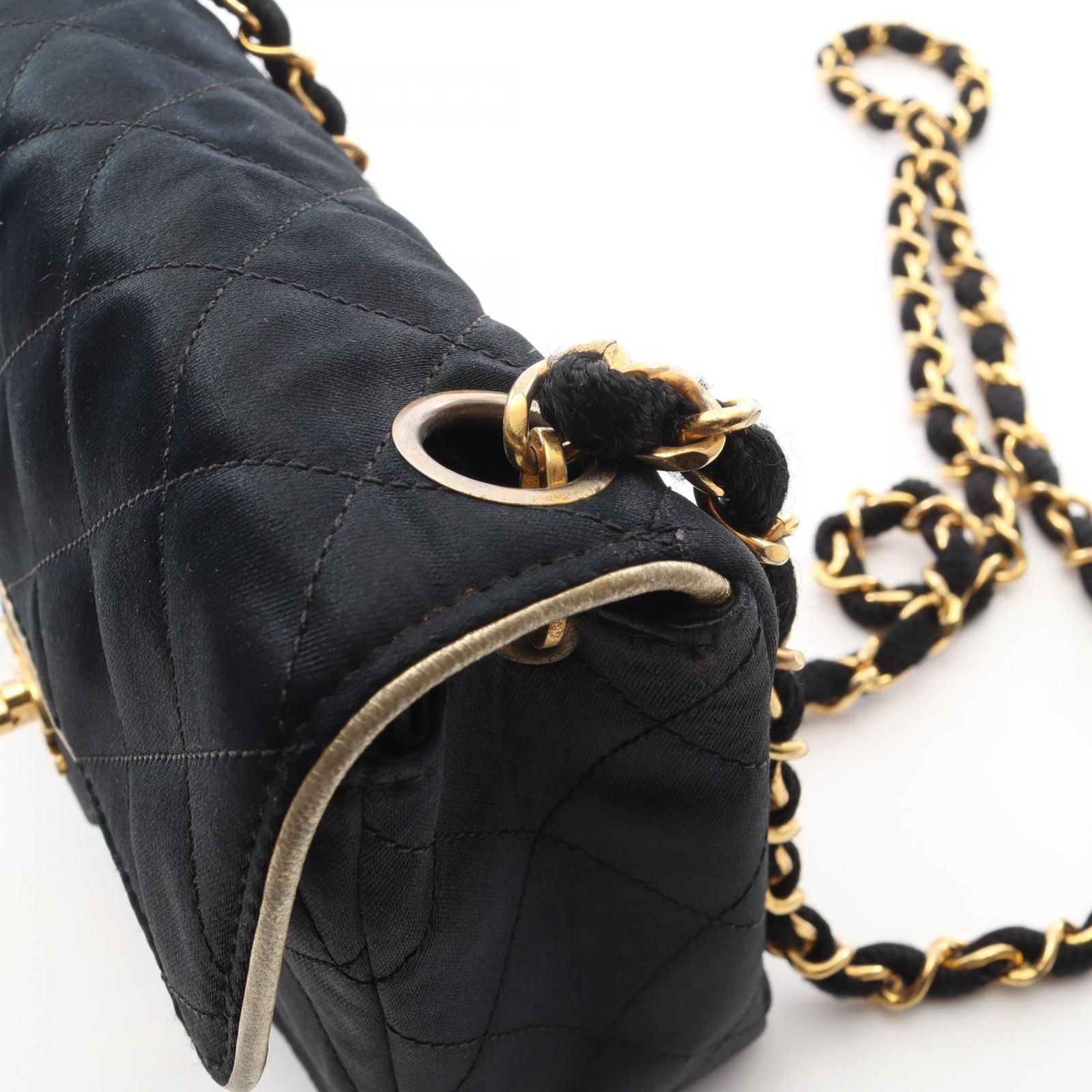 Chanel Shoulder Bag Mini Quilted Black Fabric Leather Mini Chain — view 8
