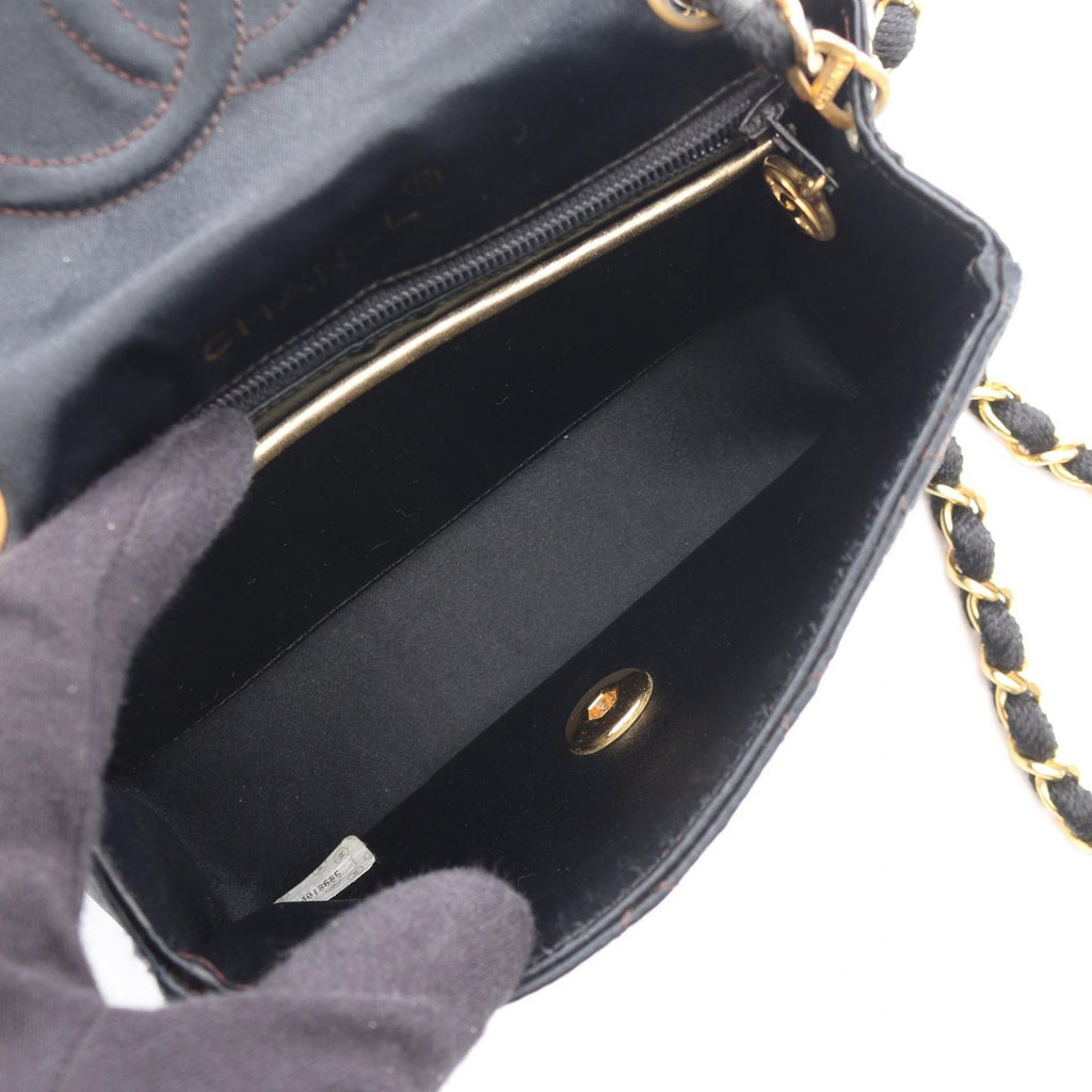 Chanel Shoulder Bag Mini Quilted Black Fabric Leather Mini Chain — view 3