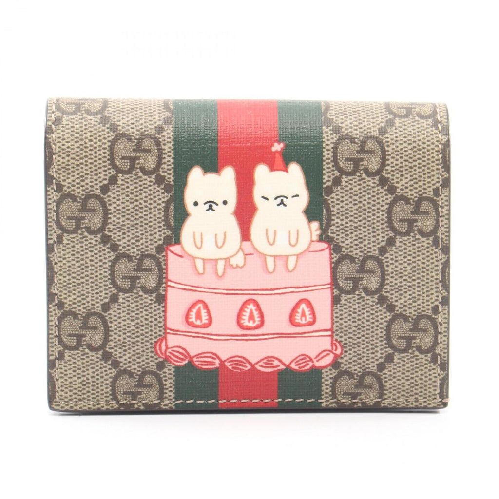 Gucci Bifold Wallet Pikarar GG Supreme Beige Pink White Animal Print