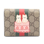 Gucci Bifold Wallet Pikarar GG Supreme Beige Pink White Animal Print