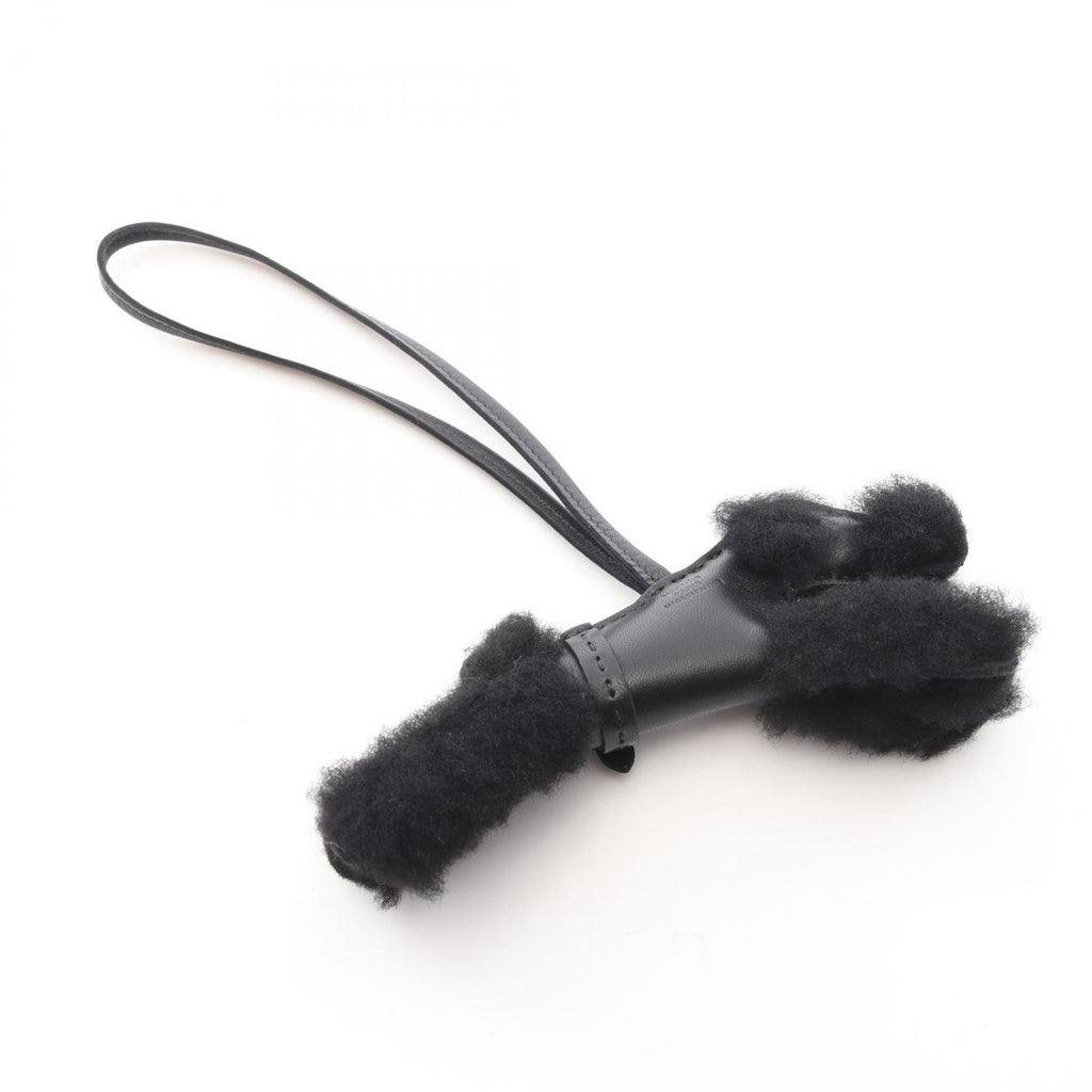 Hermes Charm Buddy Black Shearling Studs Keychain — view 2