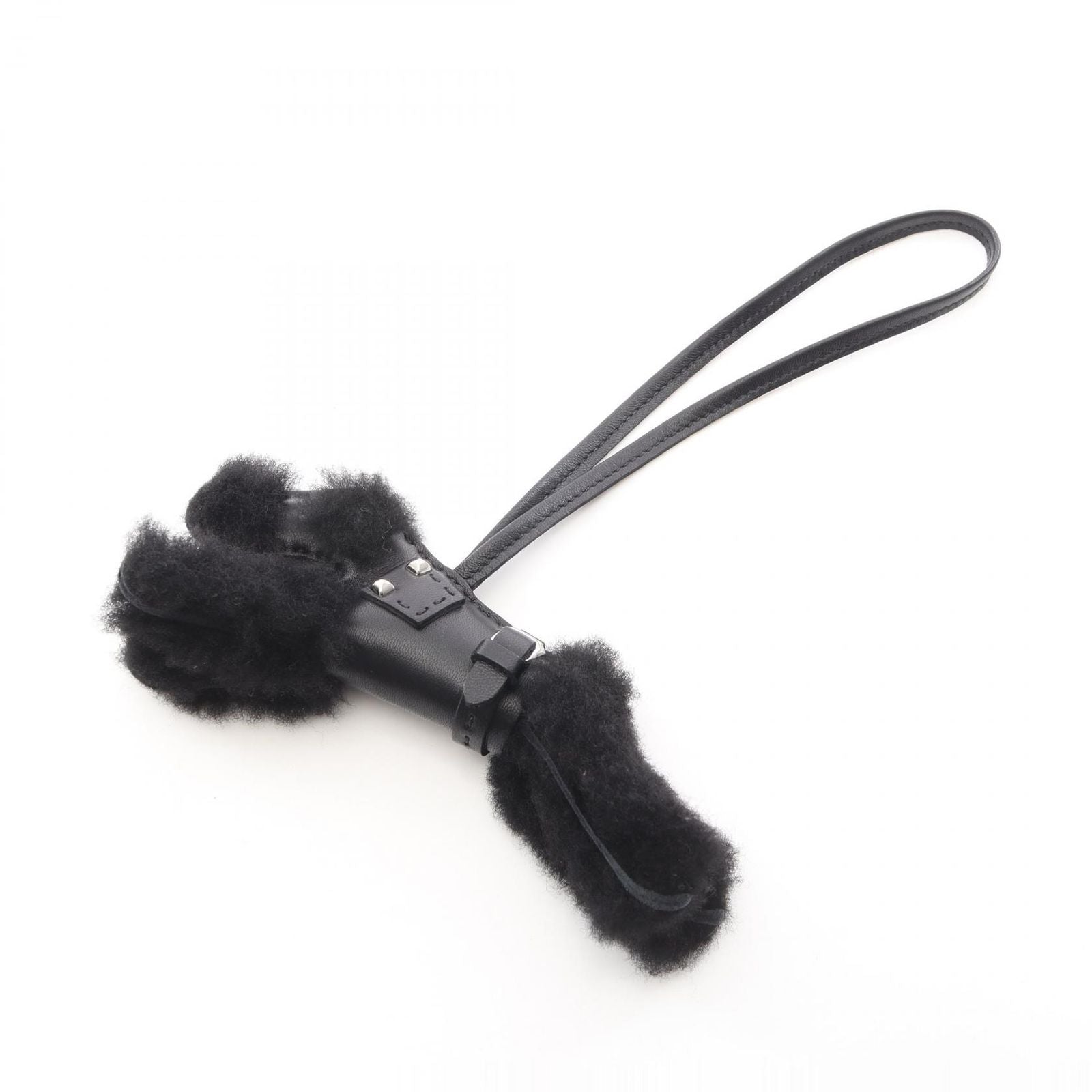 Hermes Charm Buddy Black Shearling Studs Keychain