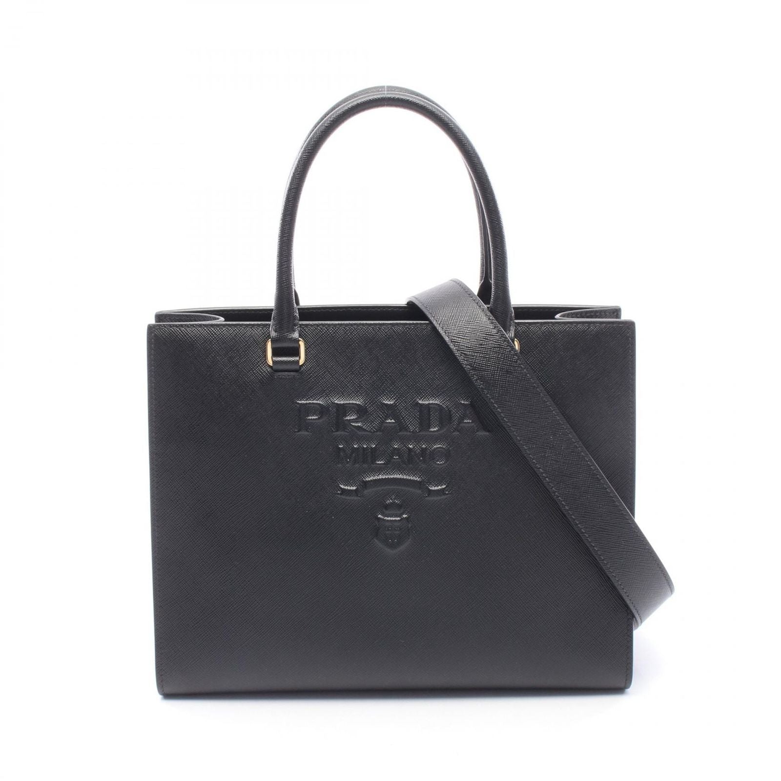 Prada Handbag Saffiano Lux 2-Way Black Leather Luxe