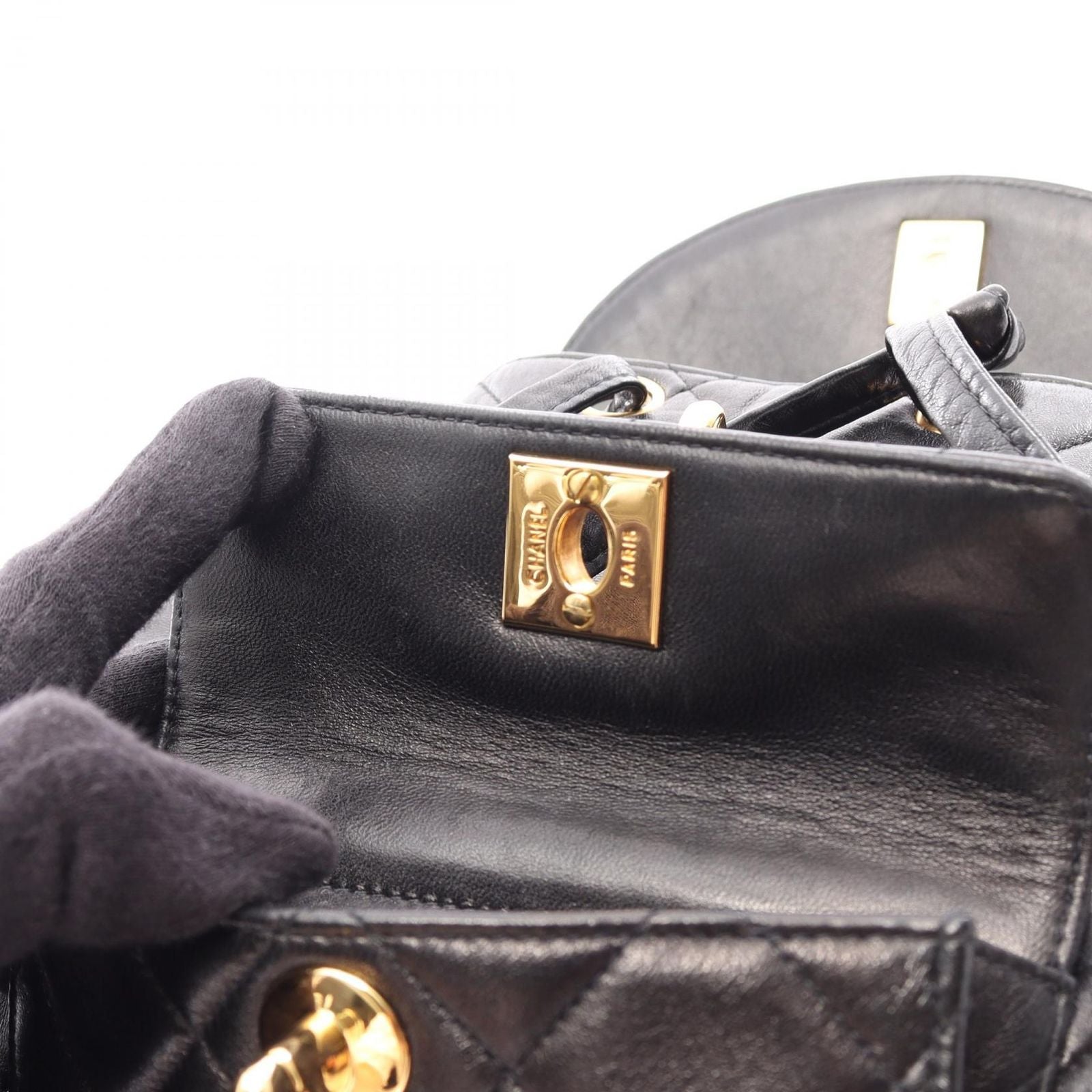 Chanel Backpack Quilted Turnlock Black Lambskin Double — view 7