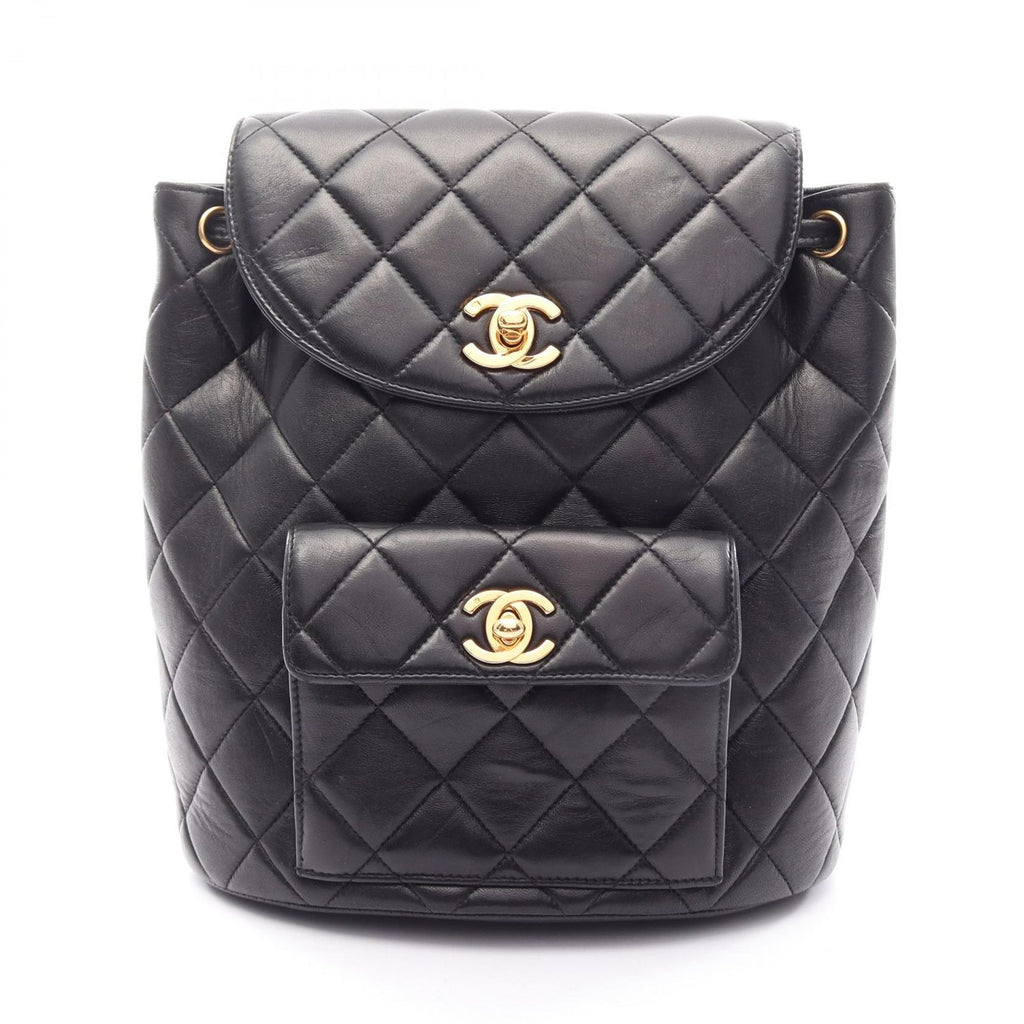 Chanel Backpack Quilted Turnlock Black Lambskin Double