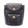 Chanel Backpack Quilted Turnlock Black Lambskin Double