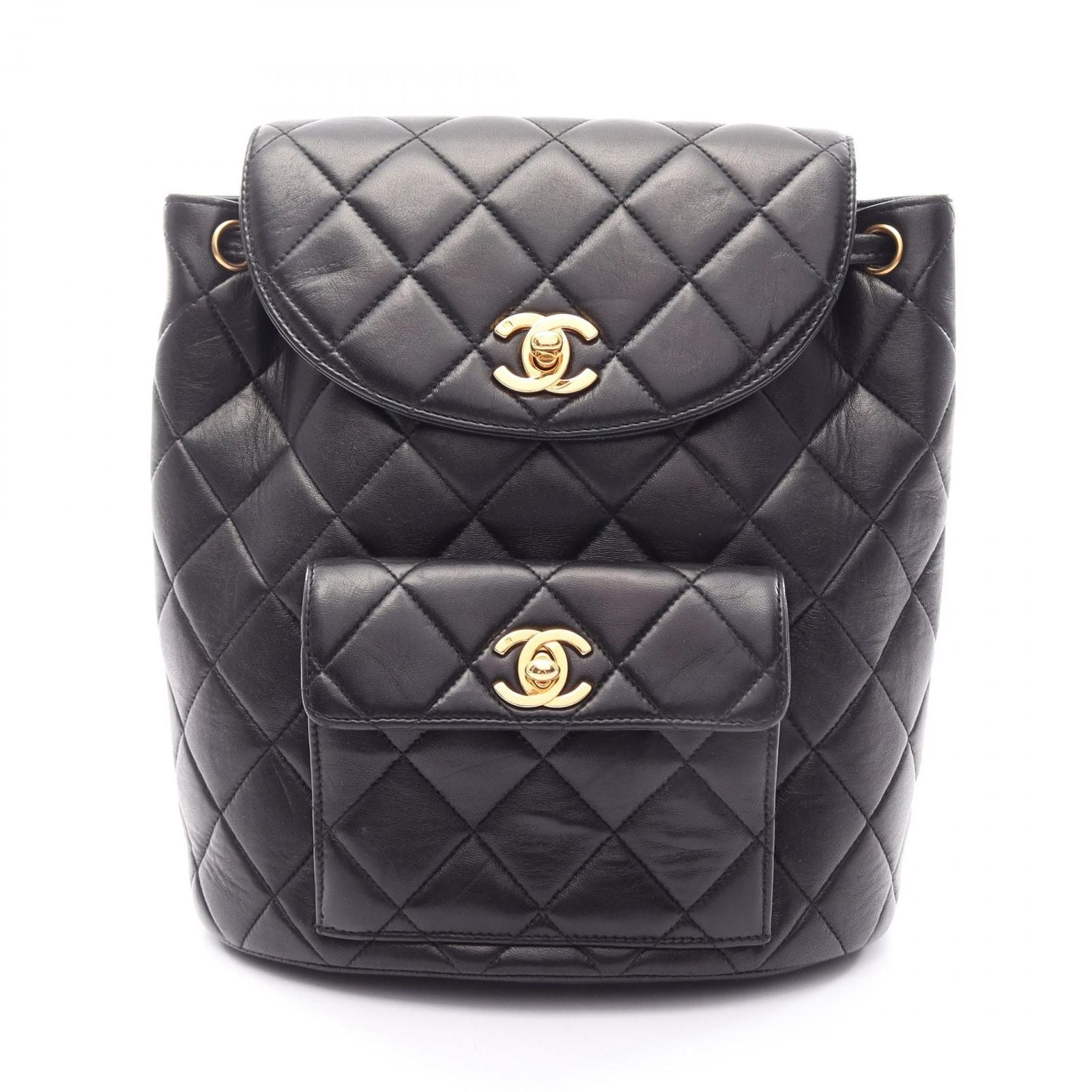 Chanel Backpack Quilted Turnlock Black Lambskin Double
