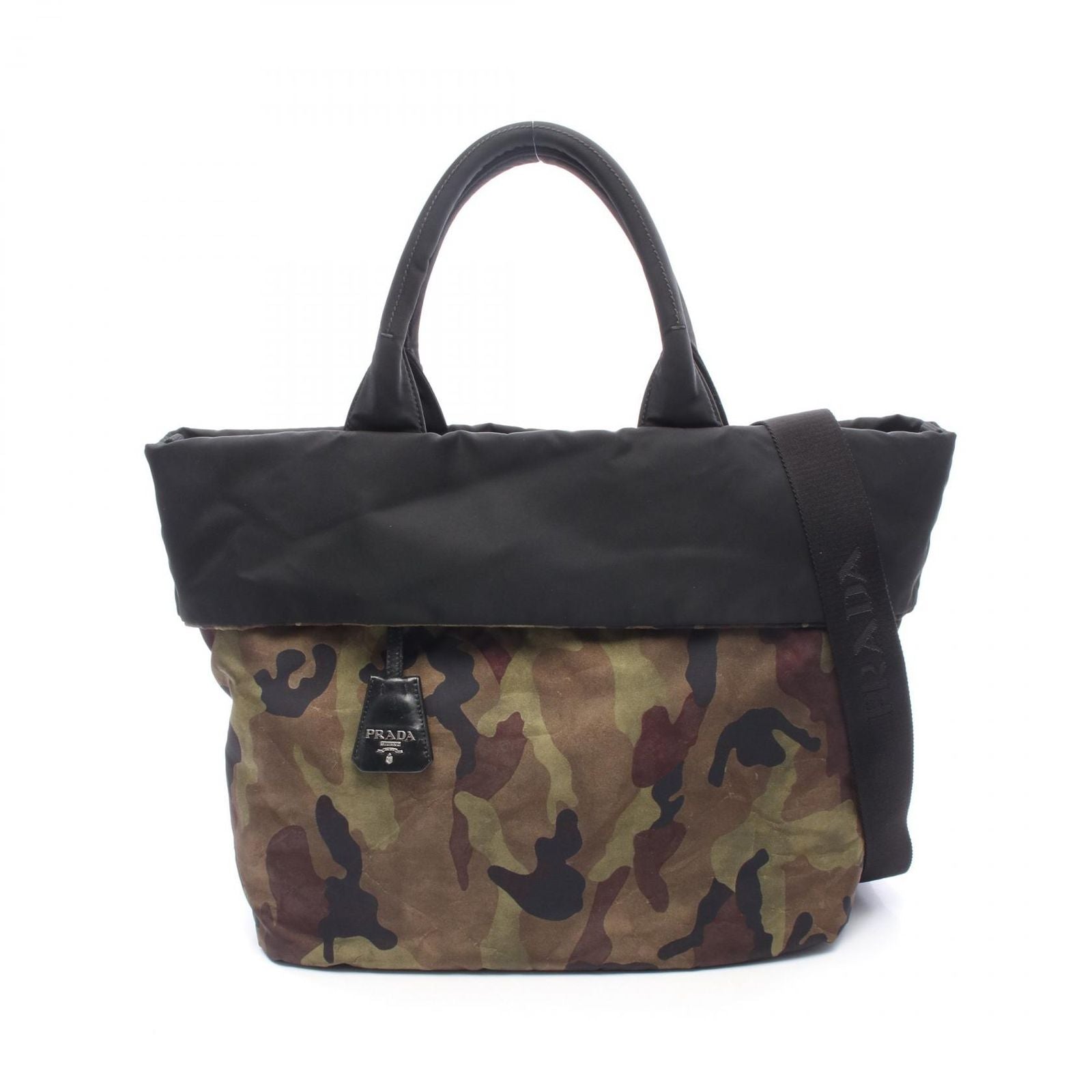 Prada Tote Camouflage Reversible 2-Way Black Nylon