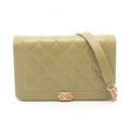 Chanel Shoulder Bag Boy Quilted Yellow Brown Caviar Leather Boy Chain Wallet
