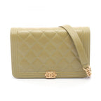 Chanel Shoulder Bag Boy Quilted Yellow Brown Caviar Leather Boy Chain Wallet