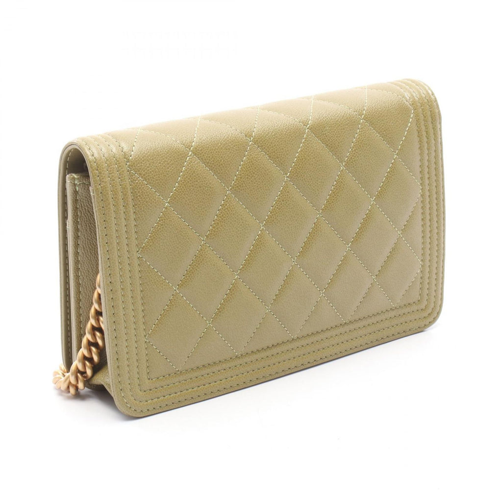 Chanel Shoulder Bag Boy Quilted Yellow Brown Caviar Leather Boy Chain Wallet — view 2