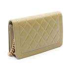 Chanel Shoulder Bag Boy Quilted Yellow Brown Caviar Leather Boy Chain Wallet — view 2