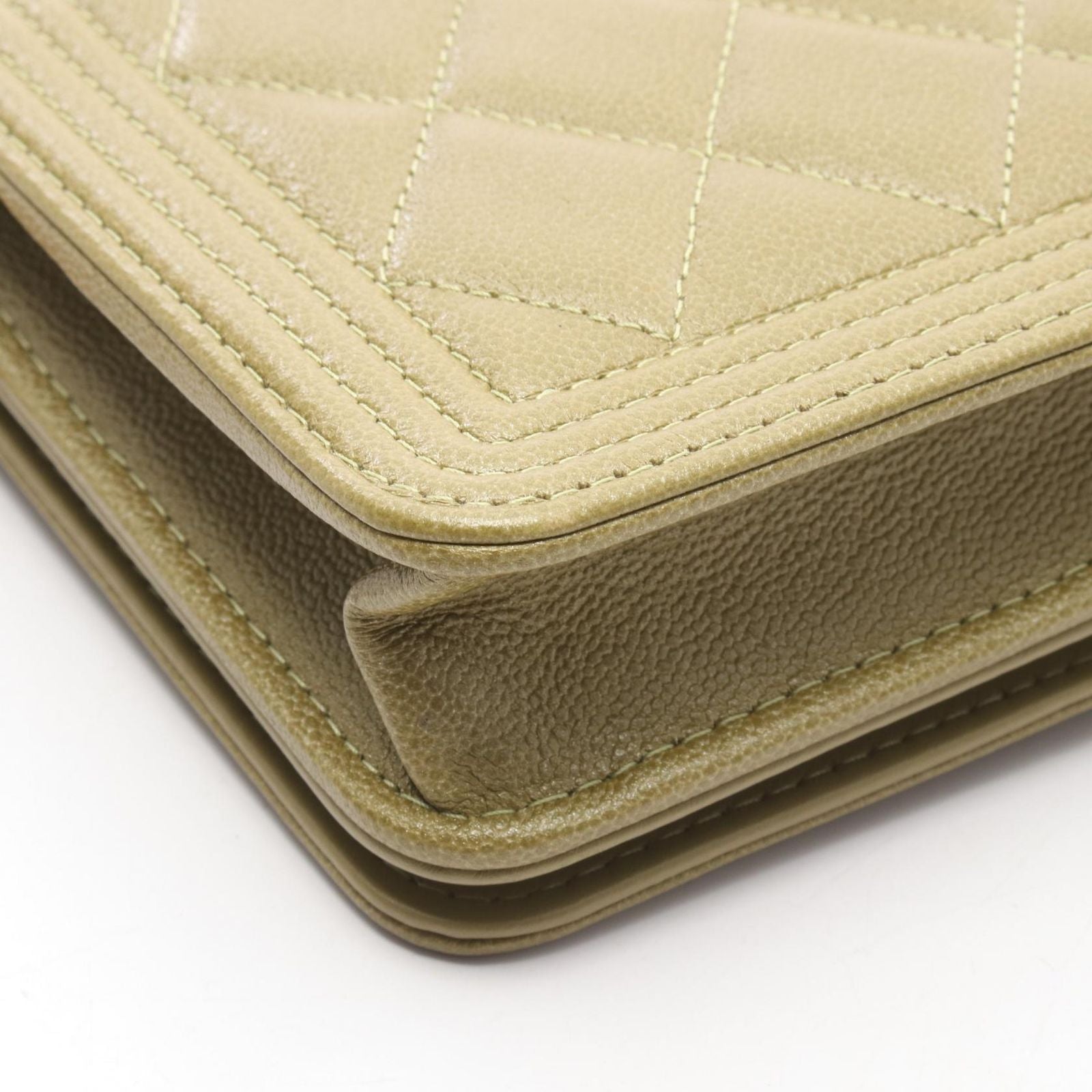 Chanel Shoulder Bag Boy Quilted Yellow Brown Caviar Leather Boy Chain Wallet — view 8
