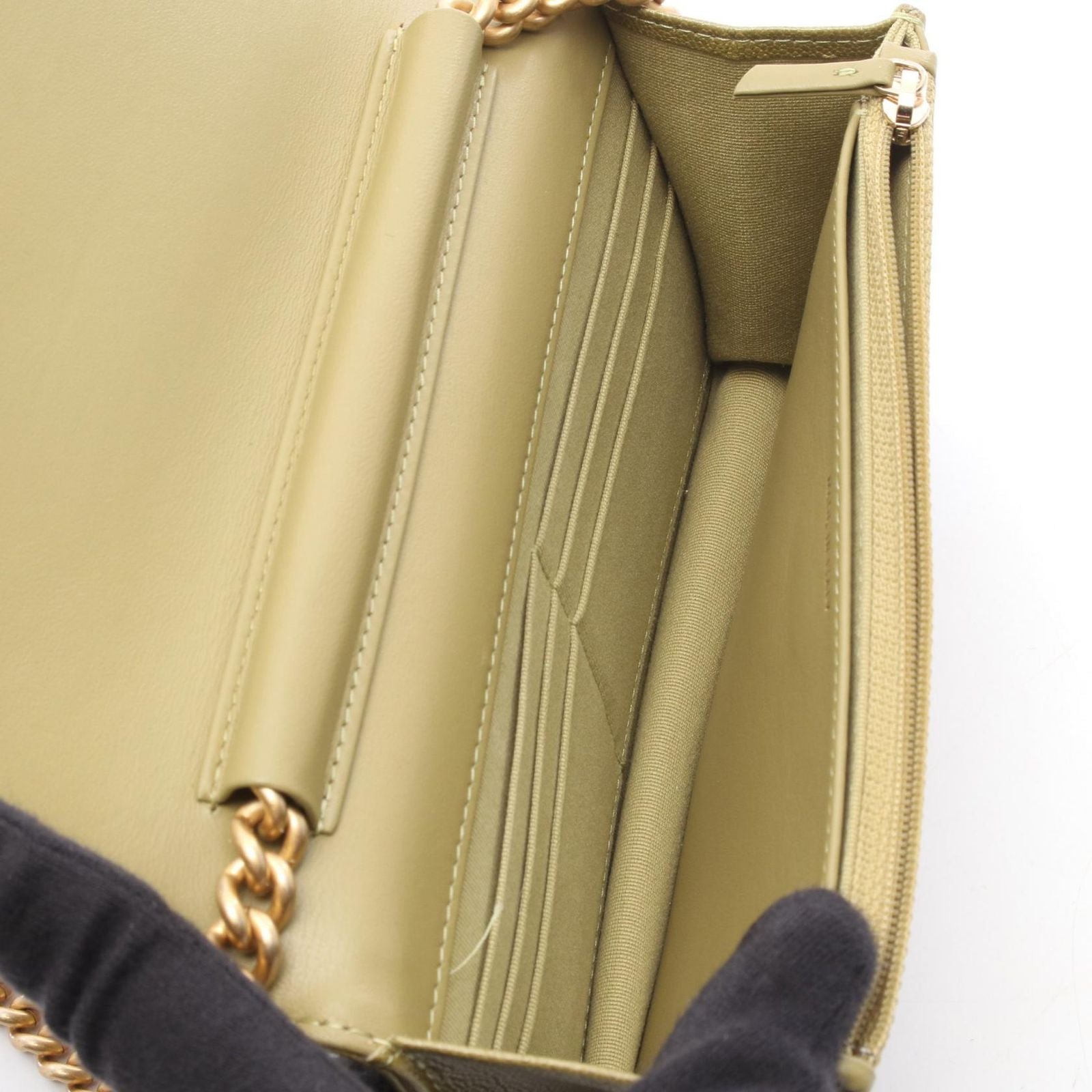 Chanel Shoulder Bag Boy Quilted Yellow Brown Caviar Leather Boy Chain Wallet — view 3