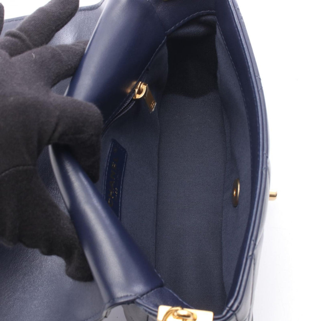Chanel Shoulder Bag Quilted Small Flap Navy Lambskin Chain — view 3