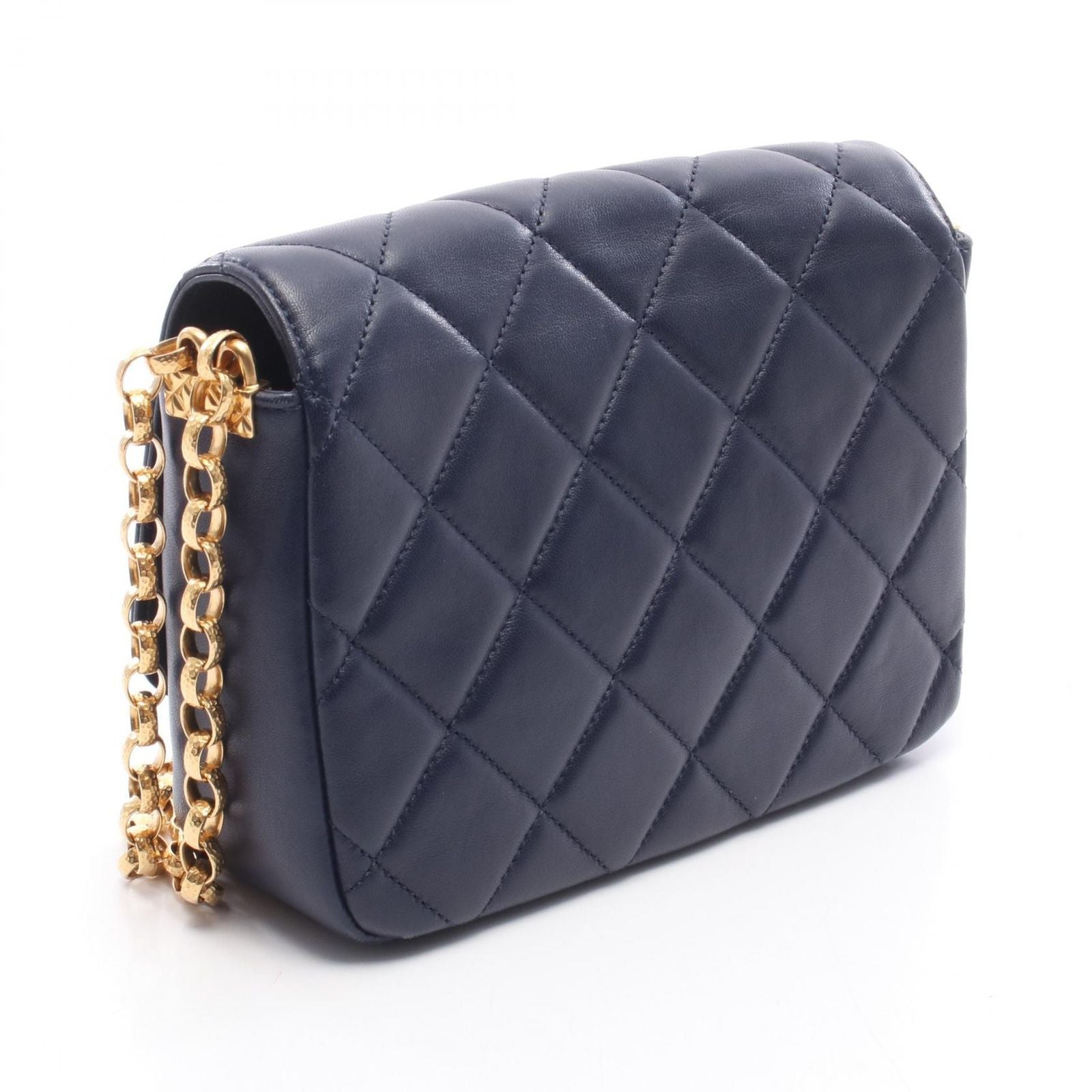 Chanel Shoulder Bag Quilted Small Flap Navy Lambskin Chain — view 2