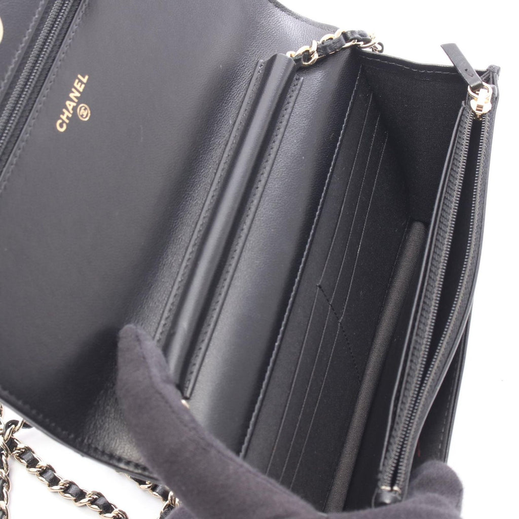 Chanel Shoulder Bag Quilted Icon Charm Black Lambskin Chain Wallet — view 3