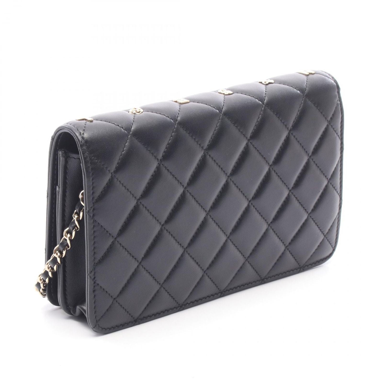Chanel Shoulder Bag Quilted Icon Charm Black Lambskin Chain Wallet — view 2