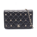 Chanel Shoulder Bag Quilted Icon Charm Black Lambskin Chain Wallet