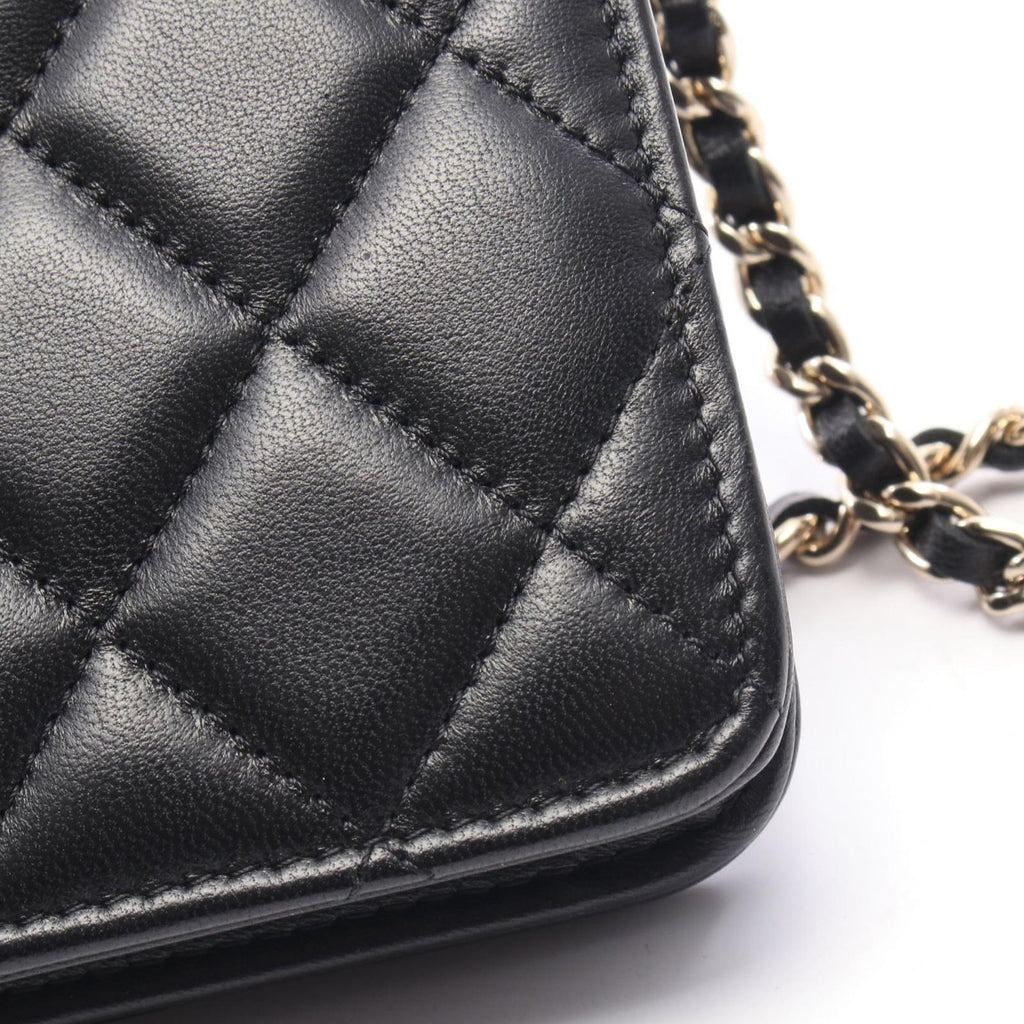 Chanel Shoulder Bag Quilted Icon Charm Black Lambskin Chain Wallet — view 9