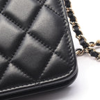 Chanel Shoulder Bag Quilted Icon Charm Black Lambskin Chain Wallet — view 9