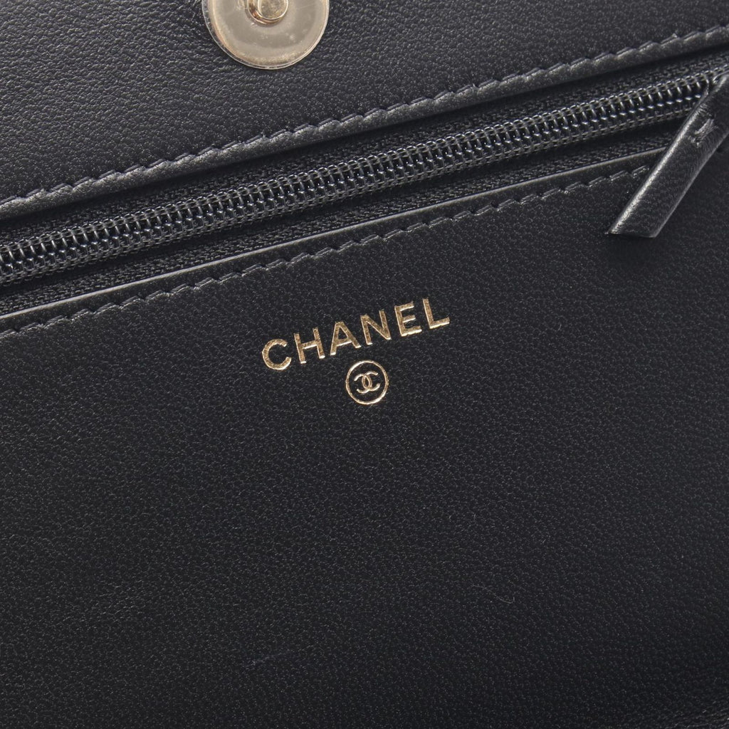 Chanel Shoulder Bag Quilted Icon Charm Black Lambskin Chain Wallet — view 4