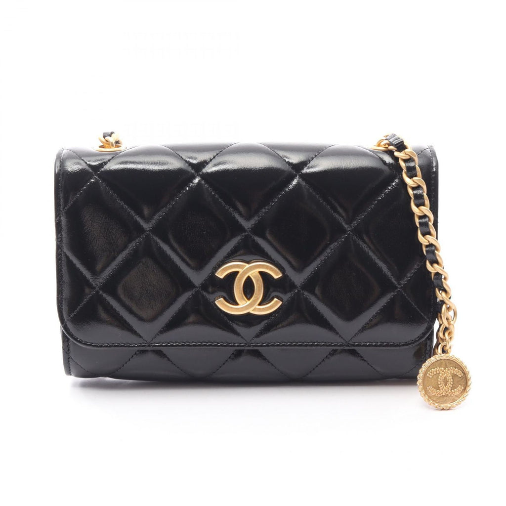 Chanel Shoulder Bag Quilted Black Leather Chain Wallet