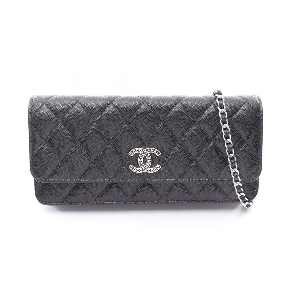 Chanel Shoulder Bag Quilted Black Caviar Leather Chain