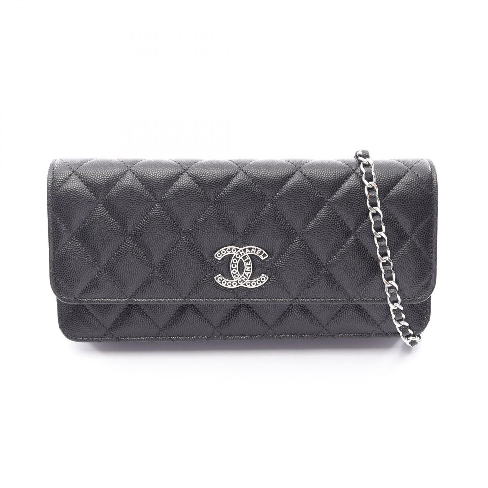 Chanel Shoulder Bag Quilted Black Caviar Leather Chain
