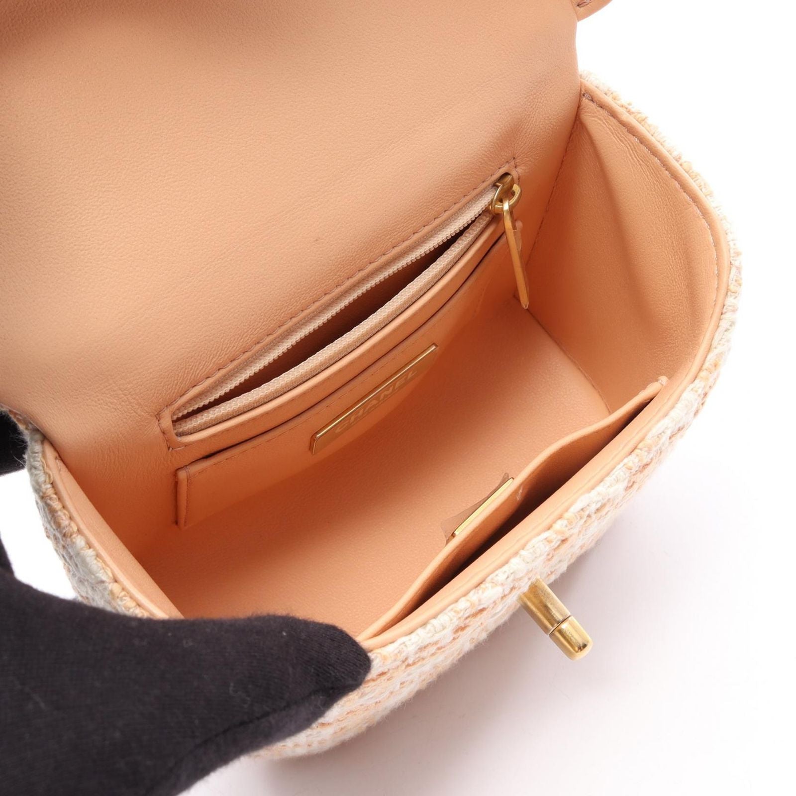 Chanel Shoulder Bag Quilted Vanity 2-Way Beige White Fabric Leather — view 3
