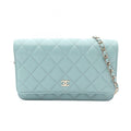 Chanel Shoulder Bag Quilted Light Blue Caviar Leather Chain Wallet