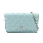 Chanel Shoulder Bag Quilted Light Blue Caviar Leather Chain Wallet