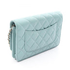 Chanel Shoulder Bag Quilted Light Blue Caviar Leather Chain Wallet — view 2