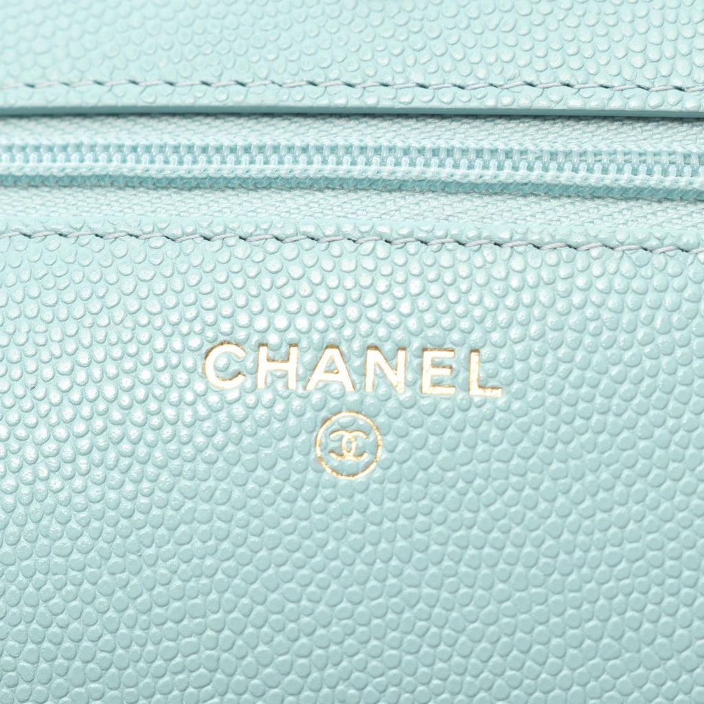 Chanel Shoulder Bag Quilted Light Blue Caviar Leather Chain Wallet — view 5