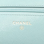 Chanel Shoulder Bag Quilted Light Blue Caviar Leather Chain Wallet — view 5
