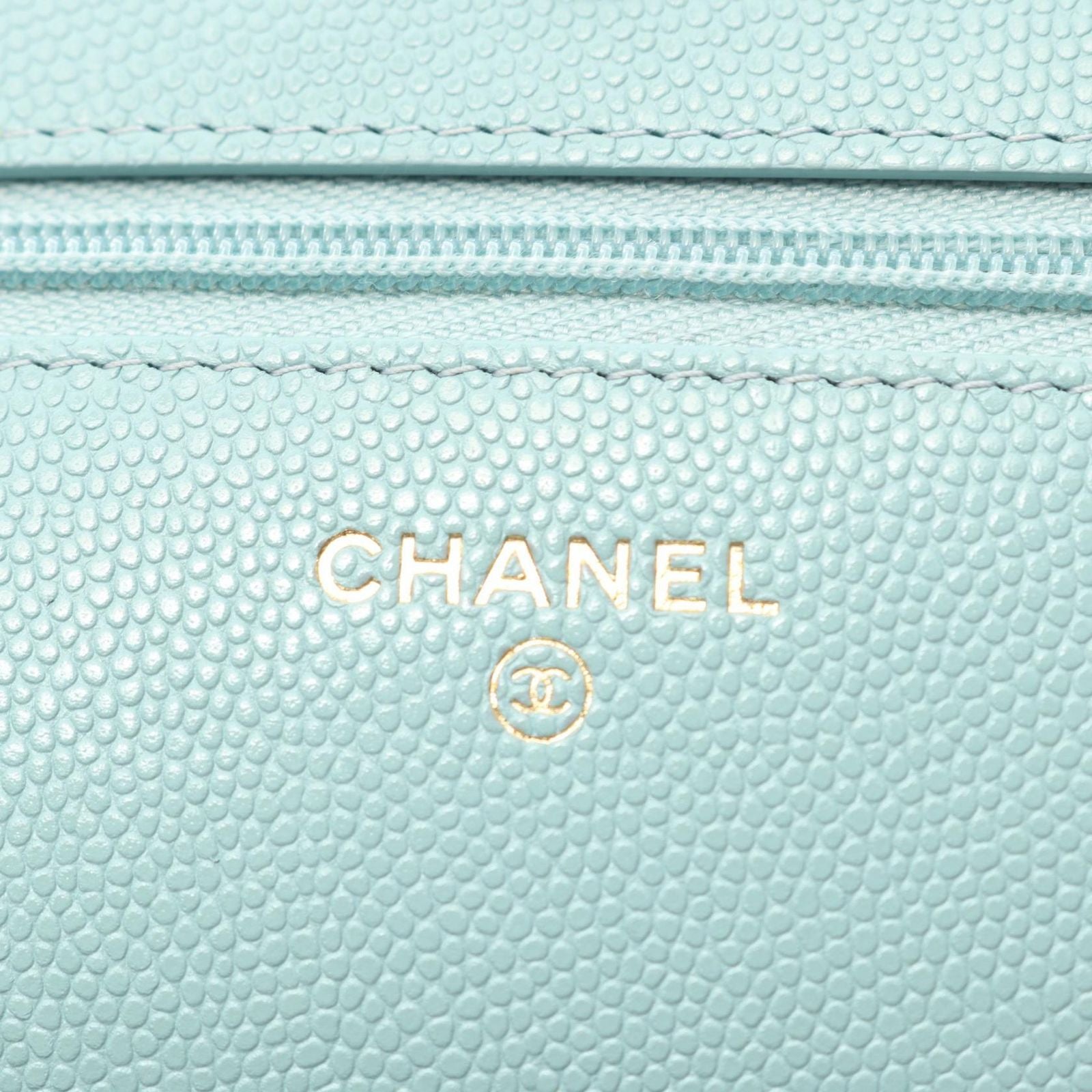 Chanel Shoulder Bag Quilted Light Blue Caviar Leather Chain Wallet — view 5