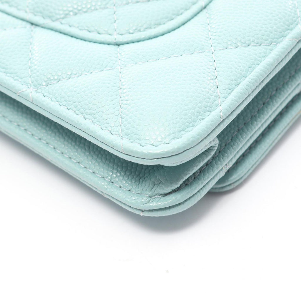 Chanel Shoulder Bag Quilted Light Blue Caviar Leather Chain Wallet — view 9