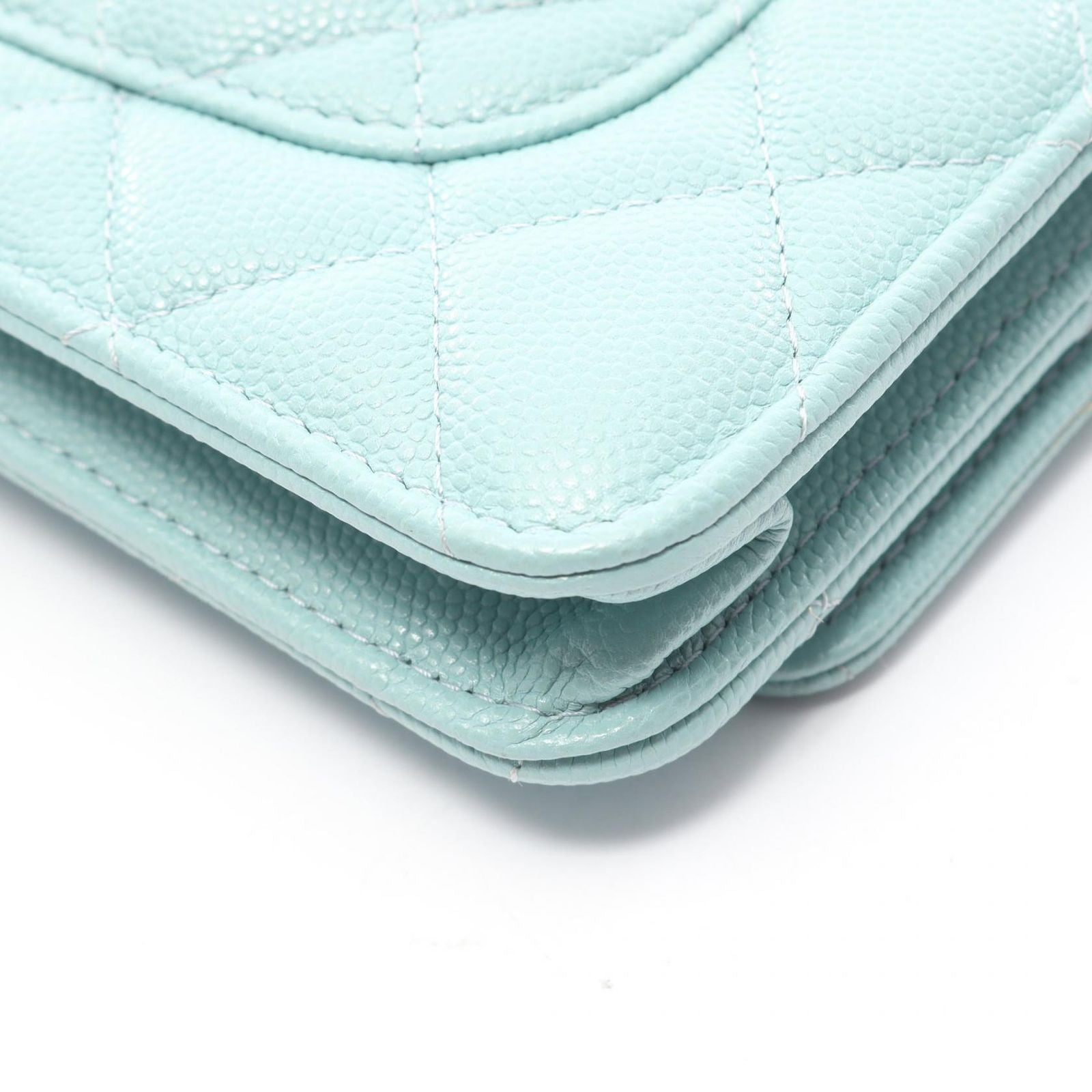 Chanel Shoulder Bag Quilted Light Blue Caviar Leather Chain Wallet — view 9